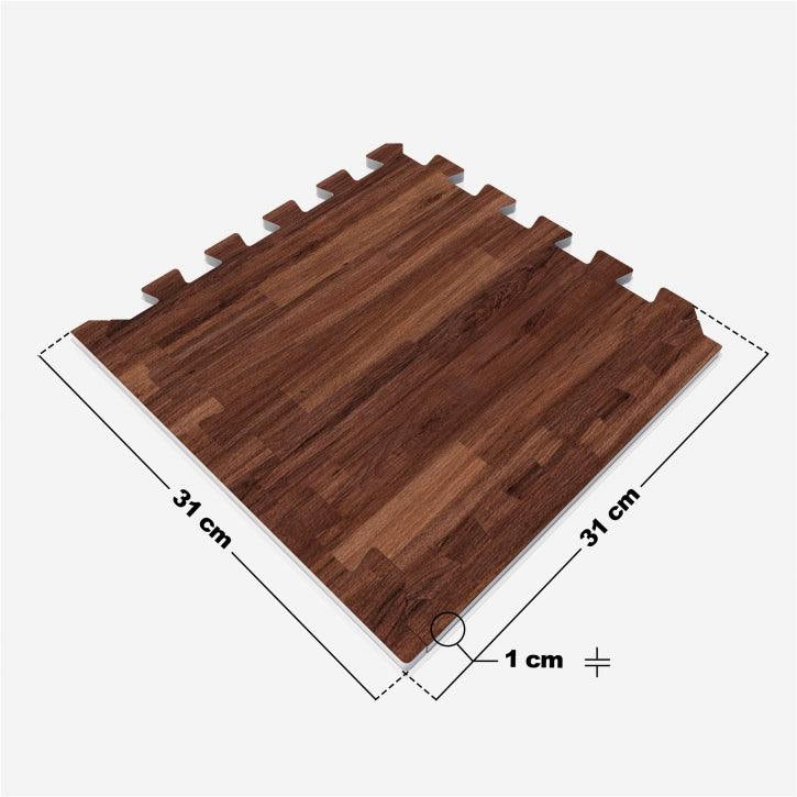 EVA apsauginis kilimėlis 18 dalių + kraštinės dalys 30 x 30 cm, tamsaus medžio rašto