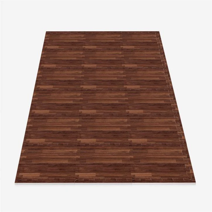 EVA apsauginis kilimėlis 18 dalių + kraštinės dalys 30 x 30 cm, tamsaus medžio rašto