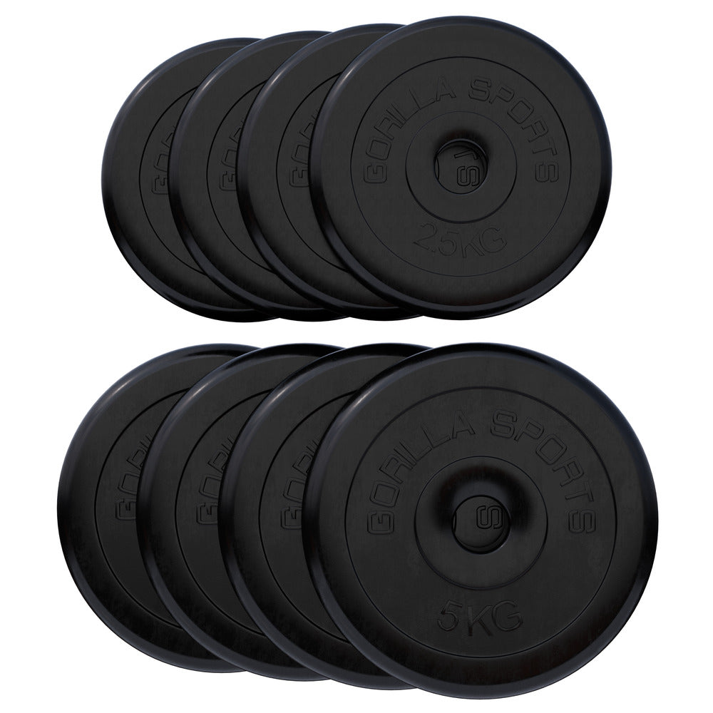 Guminiai svorių diskai 30 mm, 4 x 2,5 kg + 4 x 5 kg