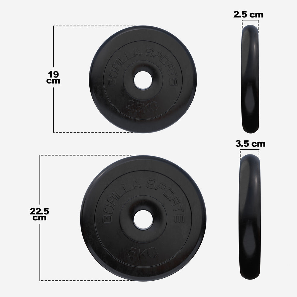 Guminiai svorių diskai 30 mm, 4 x 2,5 kg + 4 x 5 kg