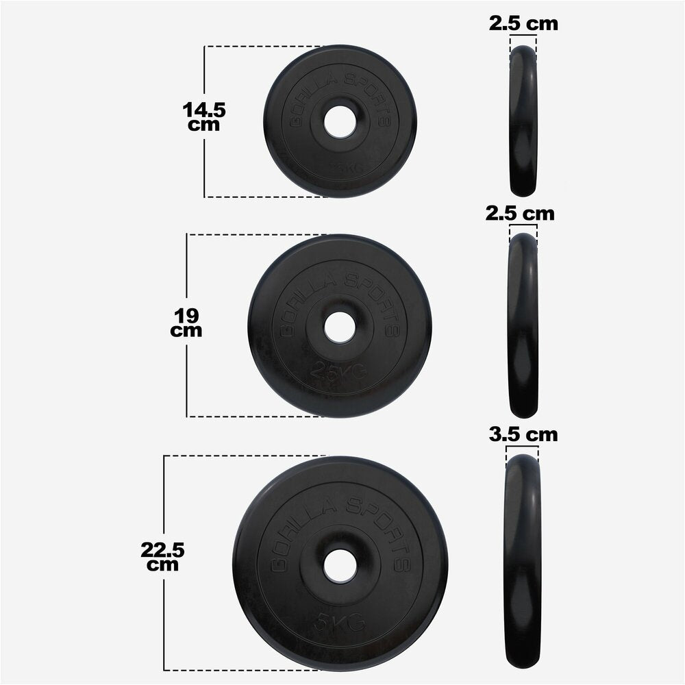 Guminiai svorių diskai 30 mm, 2 x 1,25 kg + 2 x 2,5 kg + 4 x 5 kg