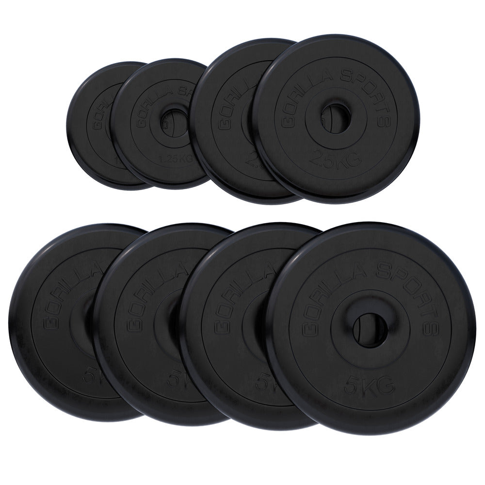 Guminiai svorių diskai 30 mm, 2 x 1,25 kg + 2 x 2,5 kg + 4 x 5 kg