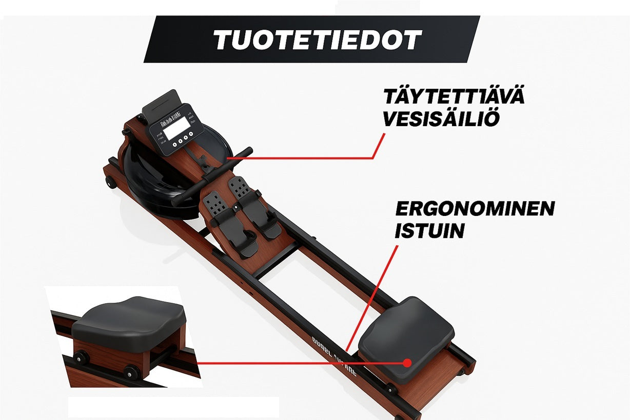 Irklavimo treniruoklis su vandens pasipriešinimu ir mediniu rėmu