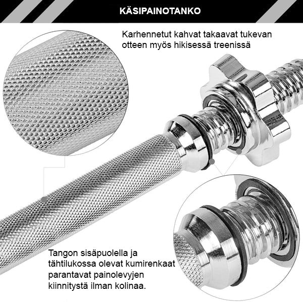 Hantelių rinkinys 20–60 kg su ketaus diskais ir 30 mm grifais