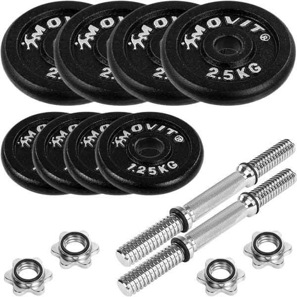 Hantelių rinkinys 20–60 kg su ketaus diskais ir 30 mm grifais