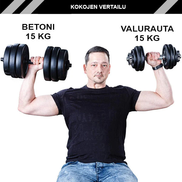 Hantelių rinkinys 20–60 kg su ketaus diskais ir 30 mm grifais