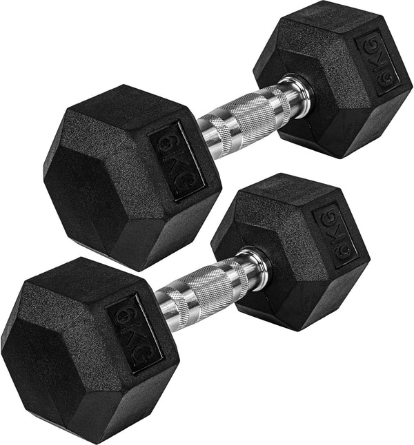 Hexagon hantelių pora 4–60 kg su gumine danga