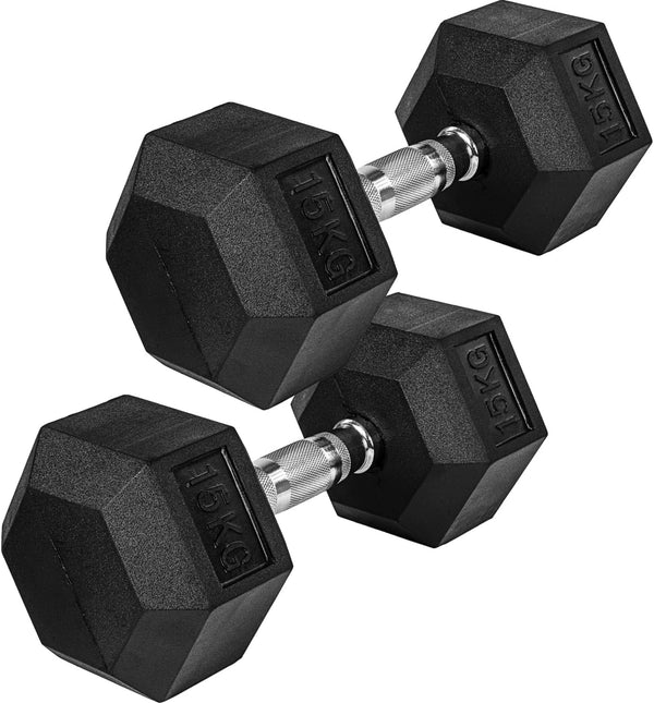 Hexagon hantelių pora 4–60 kg su gumine danga