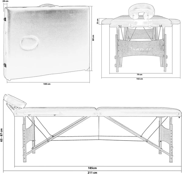 Sulankstomas masažo stalas 80 cm – juodas/baltas