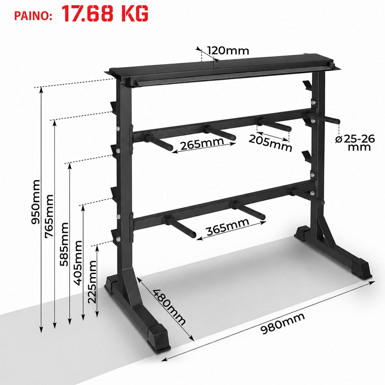 3-in-1 svorių stovas 30 mm svorių diskams, hanteliams ir štangų grifams, juodas
