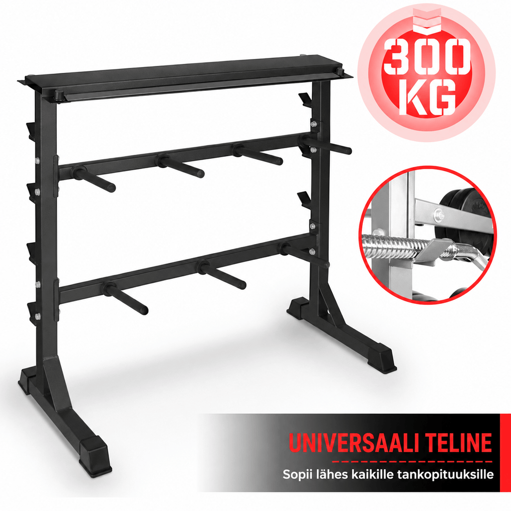 3-in-1 svorių stovas 30 mm svorių diskams, hanteliams ir štangų grifams, juodas