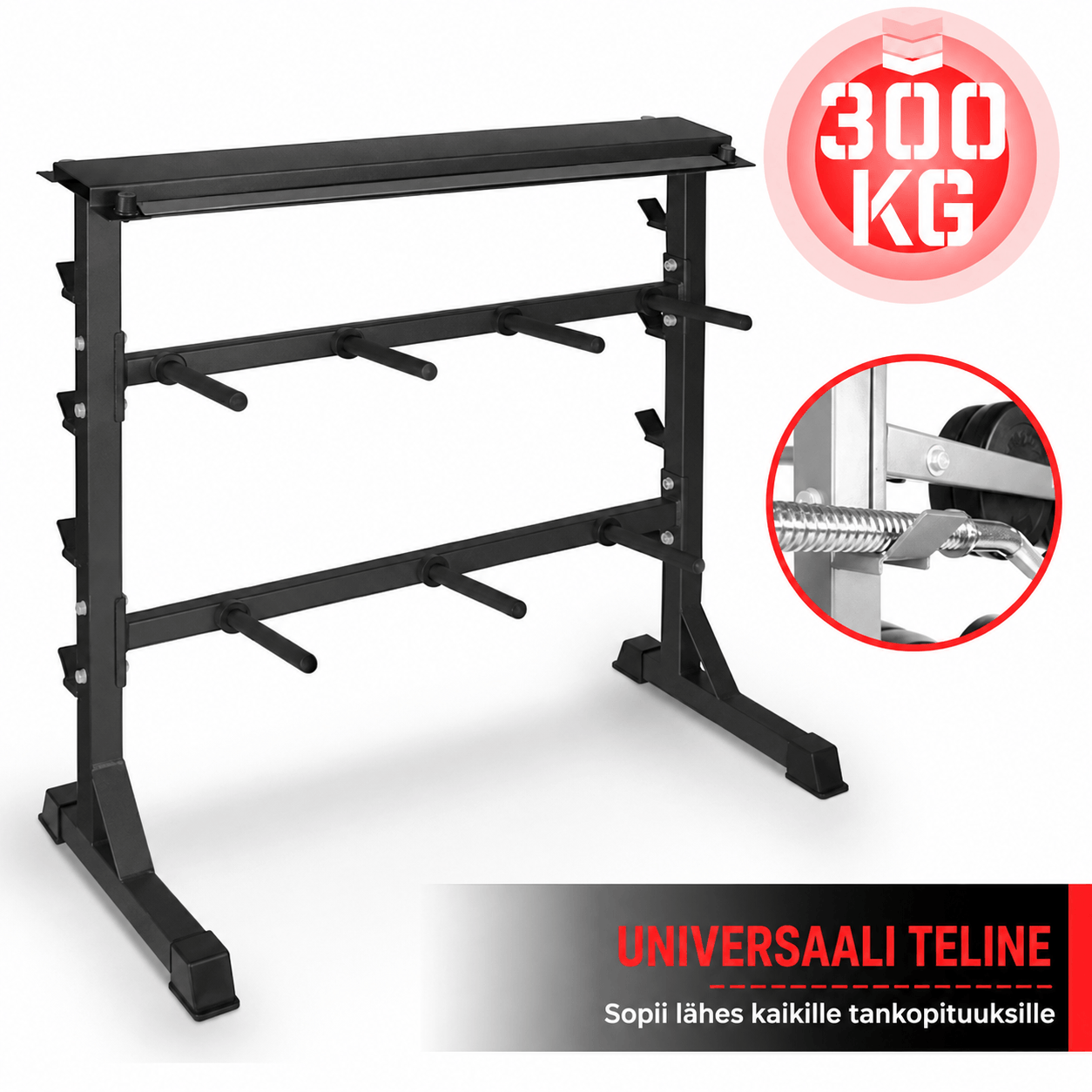 3-in-1 svorių stovas 30 mm svorių diskams, hanteliams ir štangų grifams, juodas