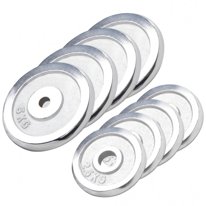 Chromuoti svorių diskai 30 mm, 4 x 2,5 kg + 4 x 5 kg