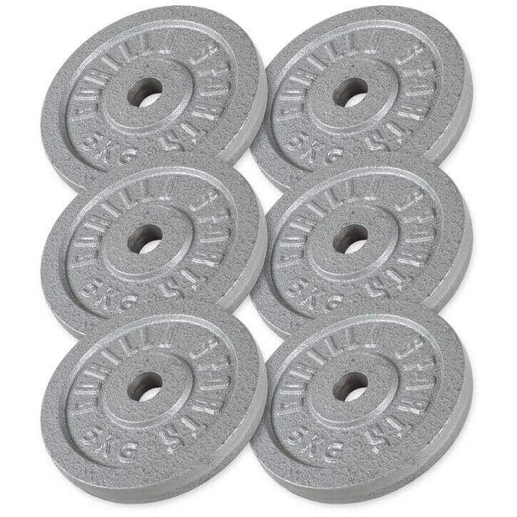 Geležiniai svorių diskai 6 x 5 kg, 30 mm