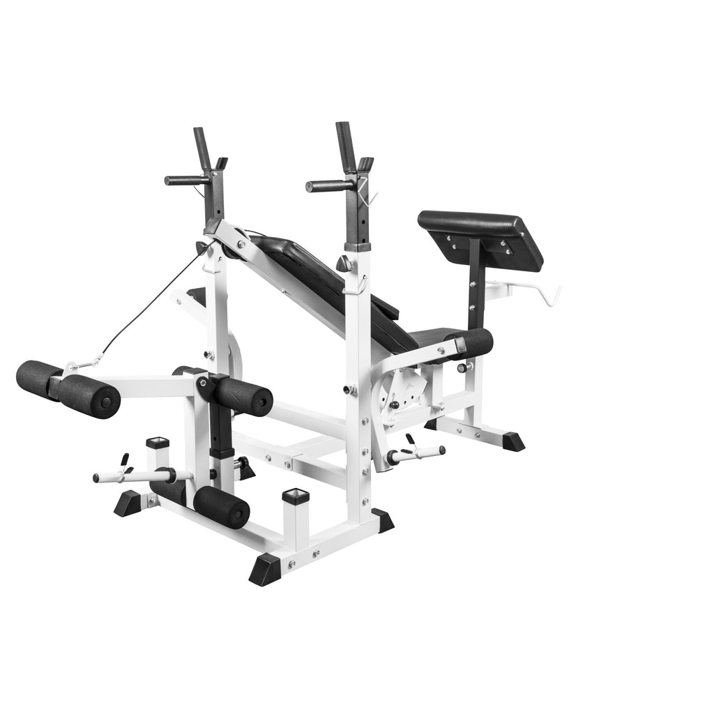 Reguliuojamas daugiafunkcis suoliukas max 280 kg, baltas