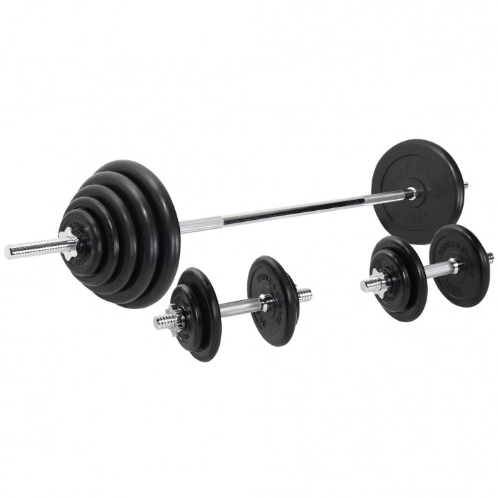 Guminis štangos rinkinys 100 kg su tiesiu grifu