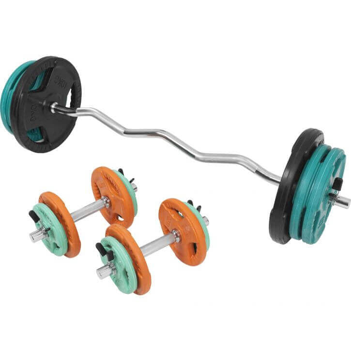 Štangos rinkinys 70 kg su EZ grifu ir hanteliais