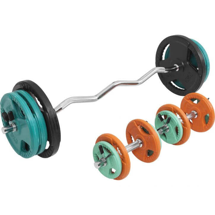 Štangos rinkinys 70 kg su EZ grifu ir hanteliais