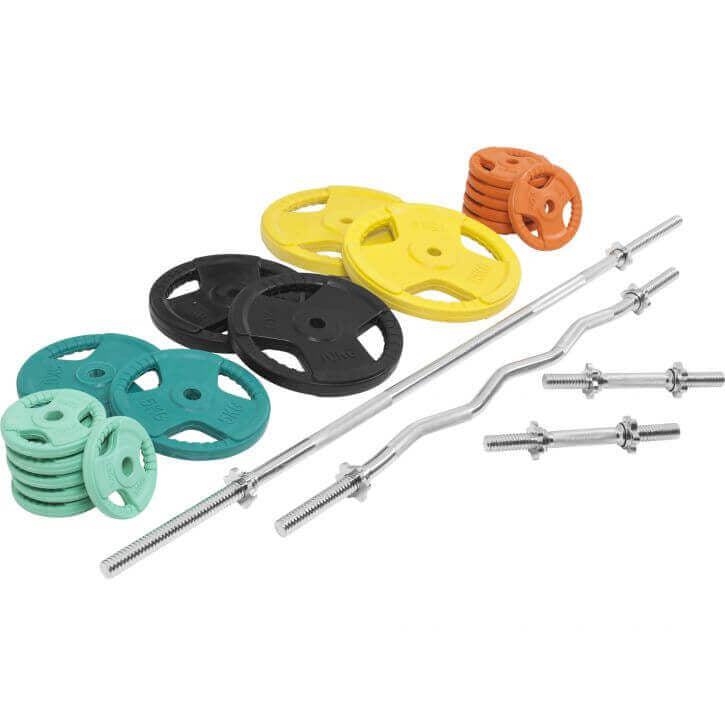 Štangos komplektas 105 kg su Tri Grip svorių diskais, 30mm
