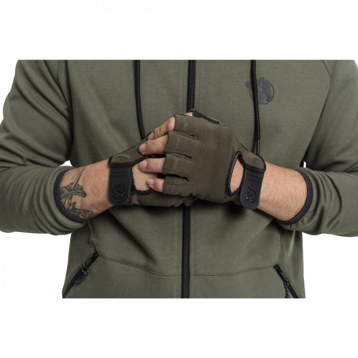 Treniruočių pirštinės S–XL, audinys/oda, chaki