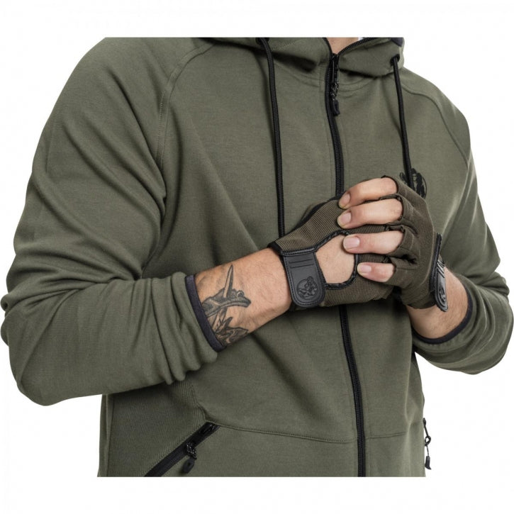 Treniruočių pirštinės S–XL, audinys/oda, chaki