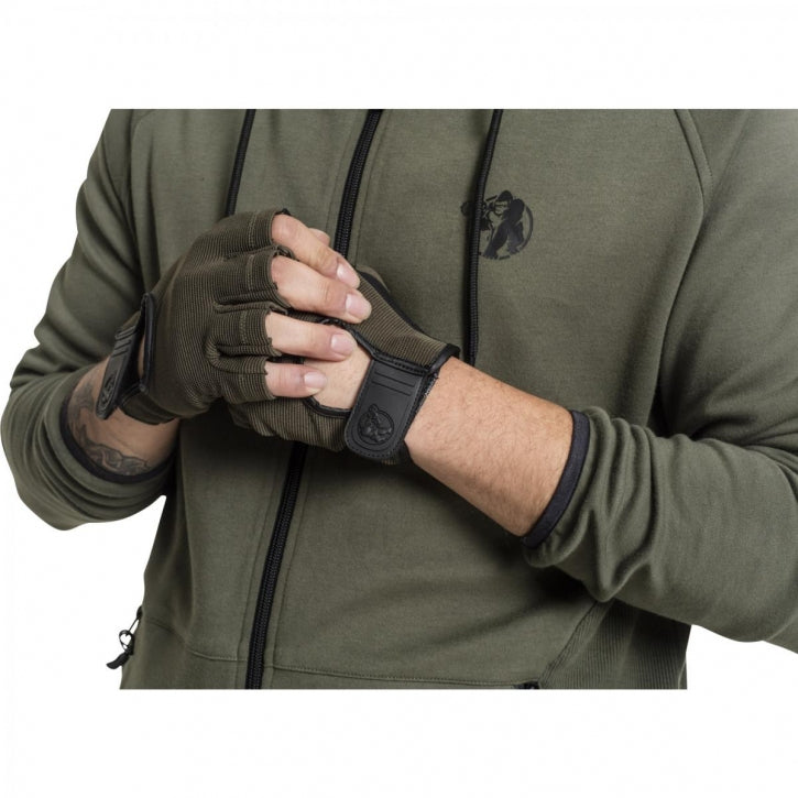 Treniruočių pirštinės S–XL, audinys/oda, chaki