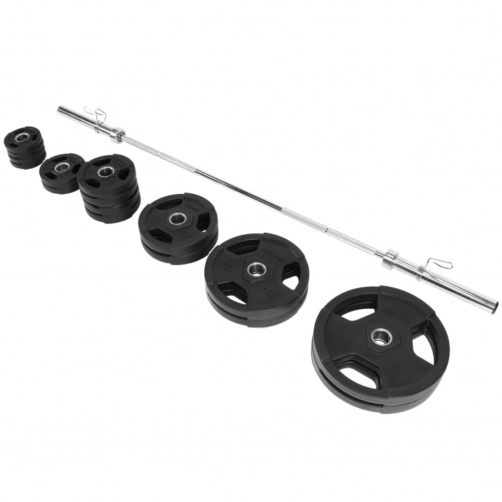 Štangos rinkinys 130 kg su Tri Grip svorių diskais