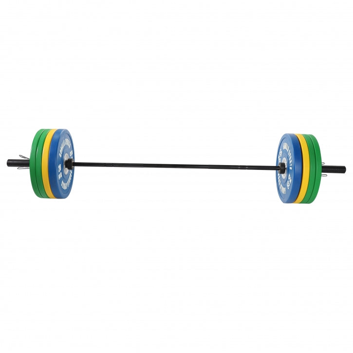 Bumper Plate štangos rinkinys 140 kg su juodu grifu