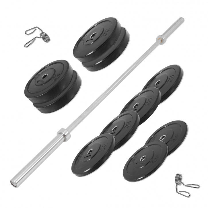 Bumper Plate štangos rinkinys 140 kg su chromuotu grifu