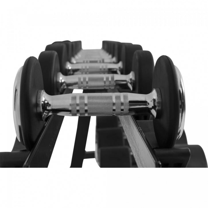Guma dengtas hantelių rinkinys 325 kg su stovu