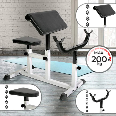 Reguliuojamas Scott bicepsų suoliukas namų sporto salei, 200 kg bendra apkrova