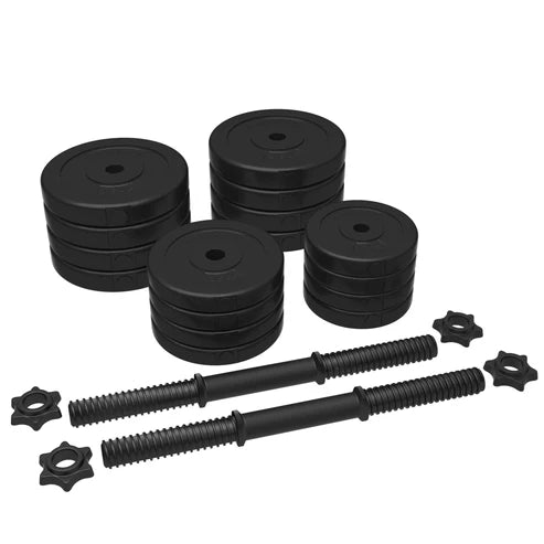 Reguliuojamas hantelių rinkinys 30 kg, plastiku dengti svorių diskai 25 mm