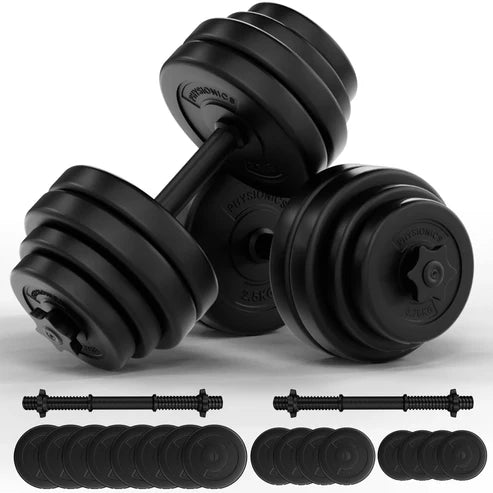 Reguliuojamas hantelių rinkinys 30 kg, plastiku dengti svorių diskai 25 mm