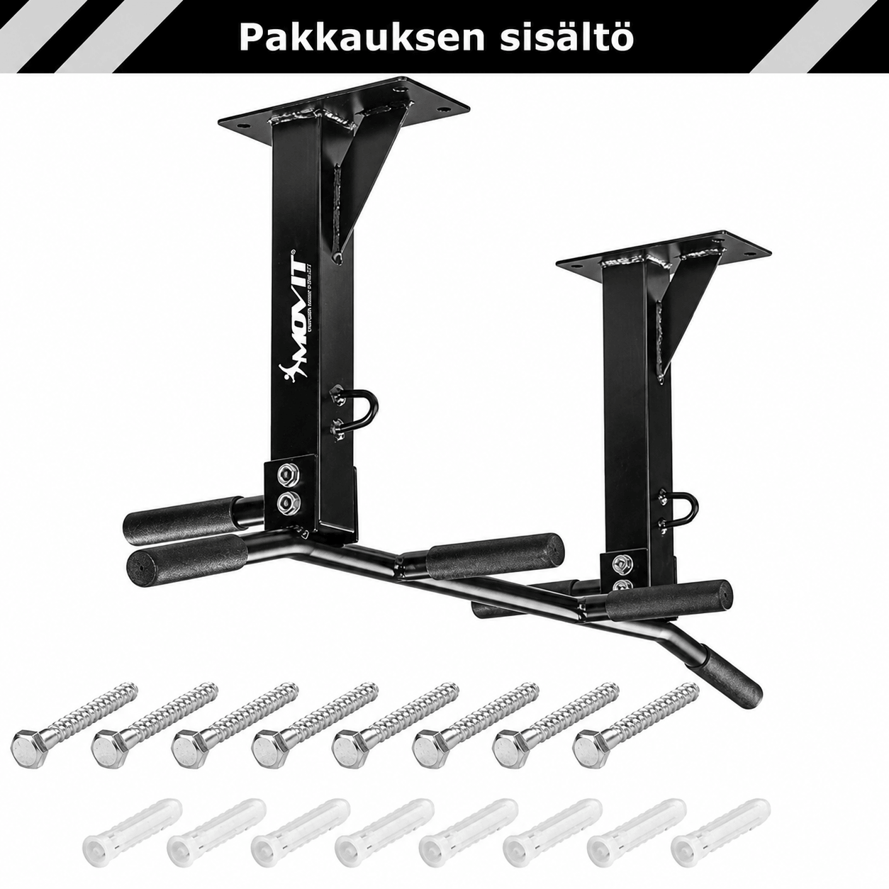 Lubinis prisitraukimų skersinis 350 kg, kelių paėmimų modelis – juodas/baltas