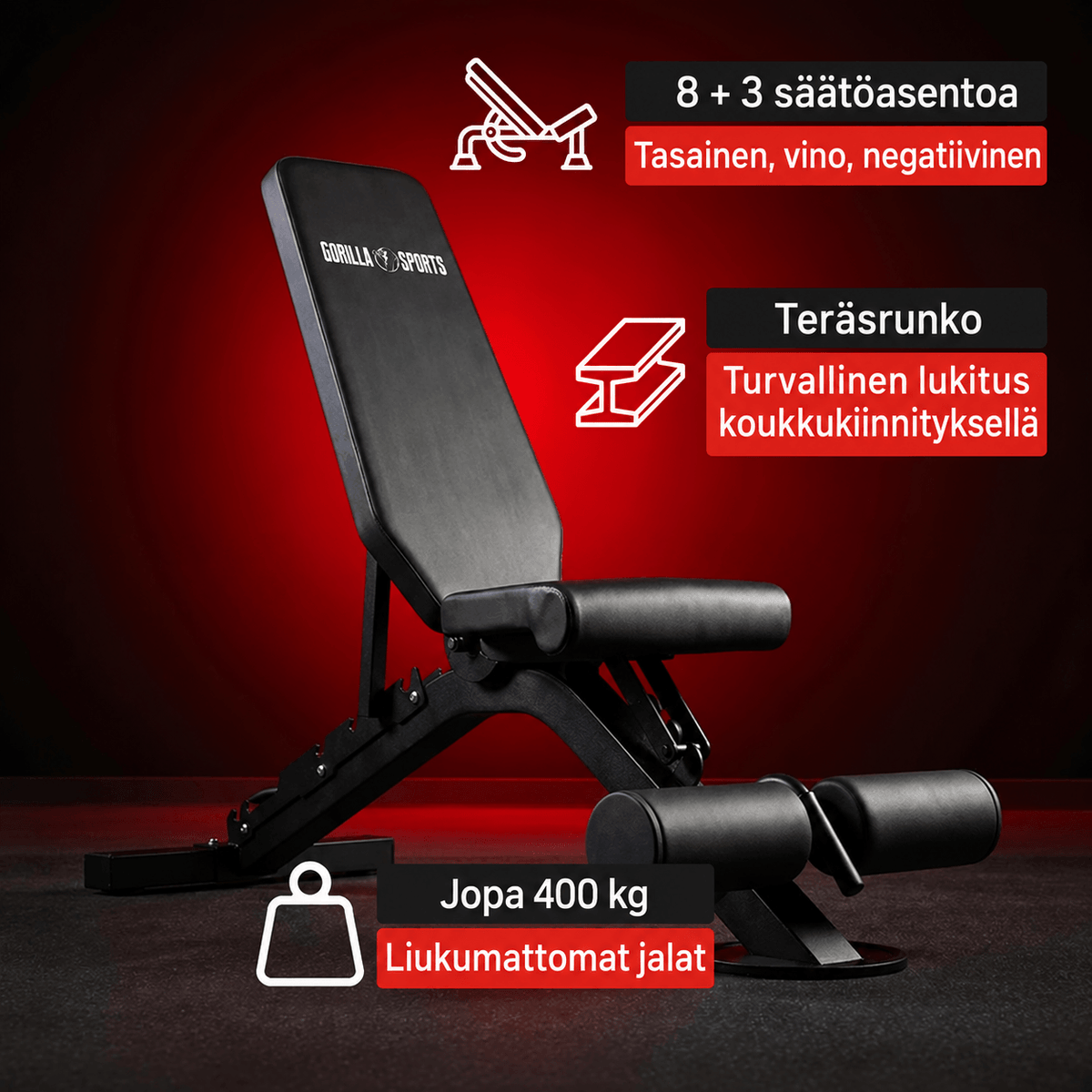 Reguliuojamas nuožulnus suoliukas su kojų atrama, max 400 kg