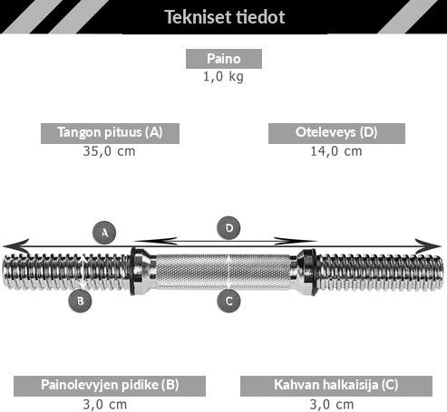 Hantelių grifas 35 cm su srieginiais užraktais, 30 mm