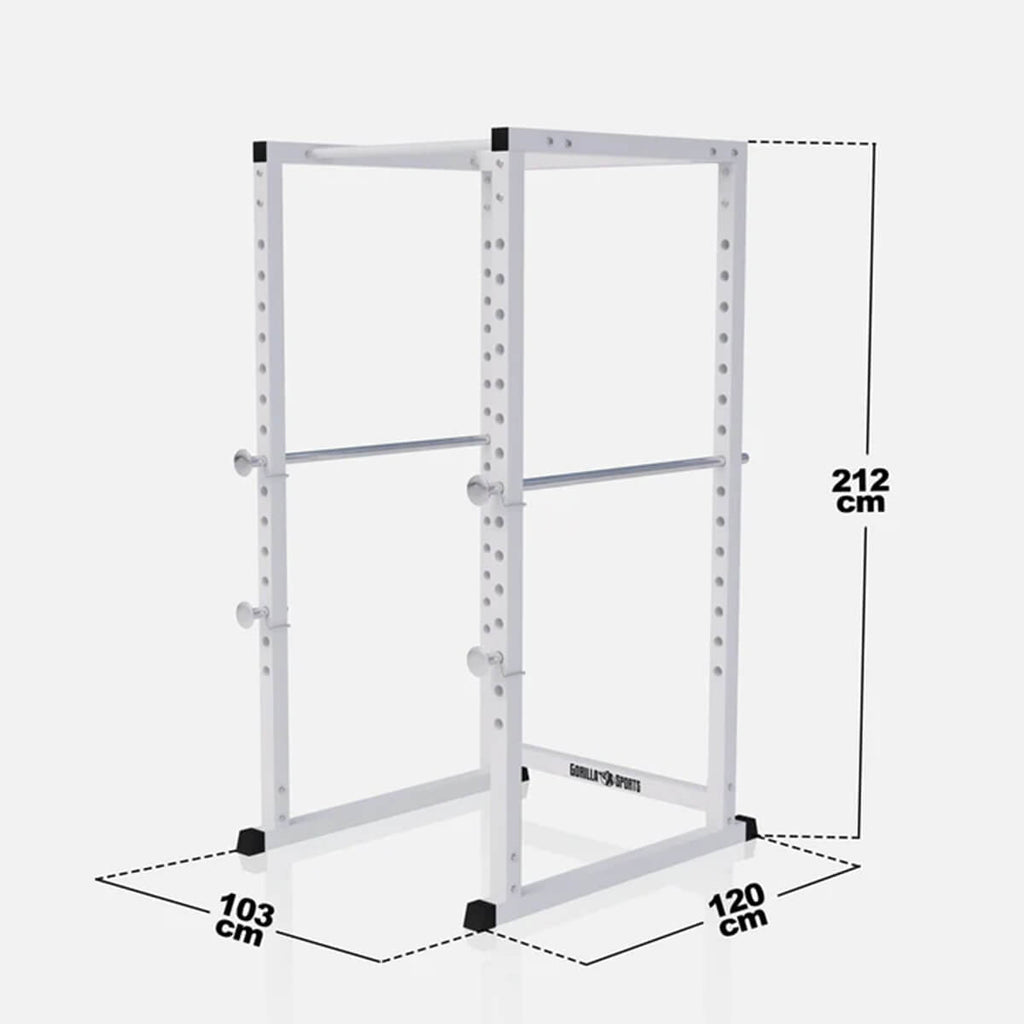 Power Rack pritūpimų stovas su apsauginiais strypais ir prisitraukimų skersiniu