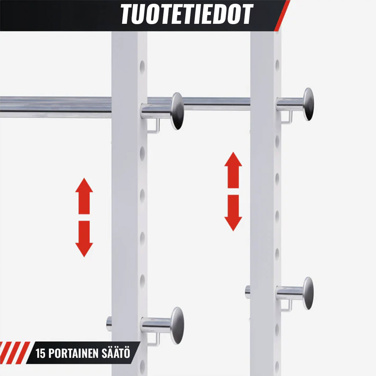 Power Rack pritūpimų stovas su apsauginiais strypais ir prisitraukimų skersiniu