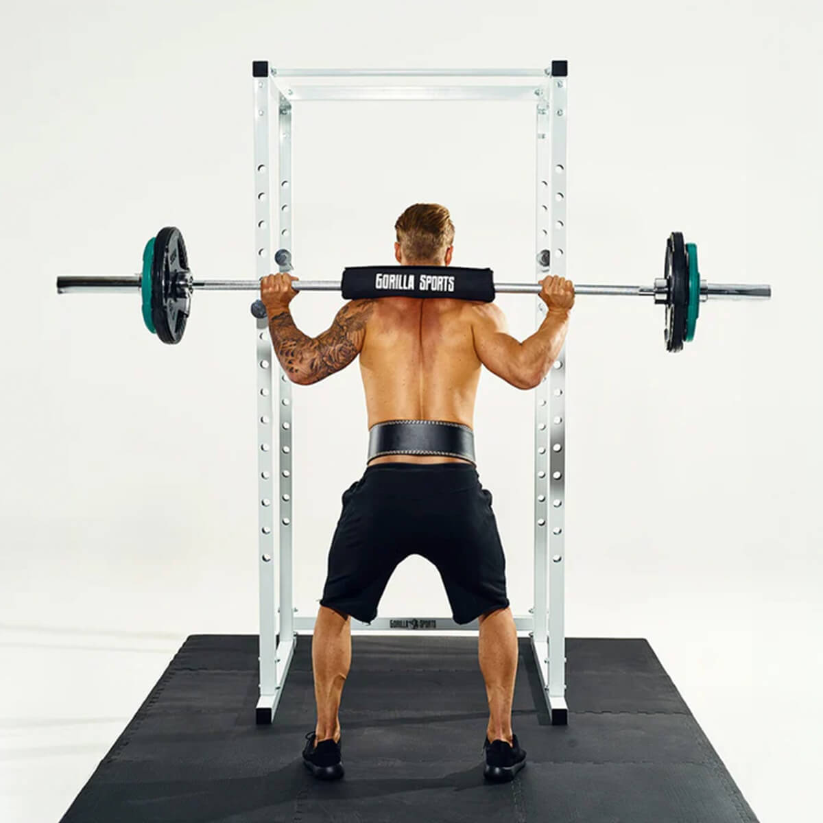 Power Rack pritūpimų stovas su apsauginiais strypais ir prisitraukimų skersiniu