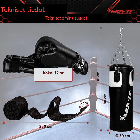 Bokso rinkinys 25 kg – bokso maišas, 12 oz pirštinės ir bintai