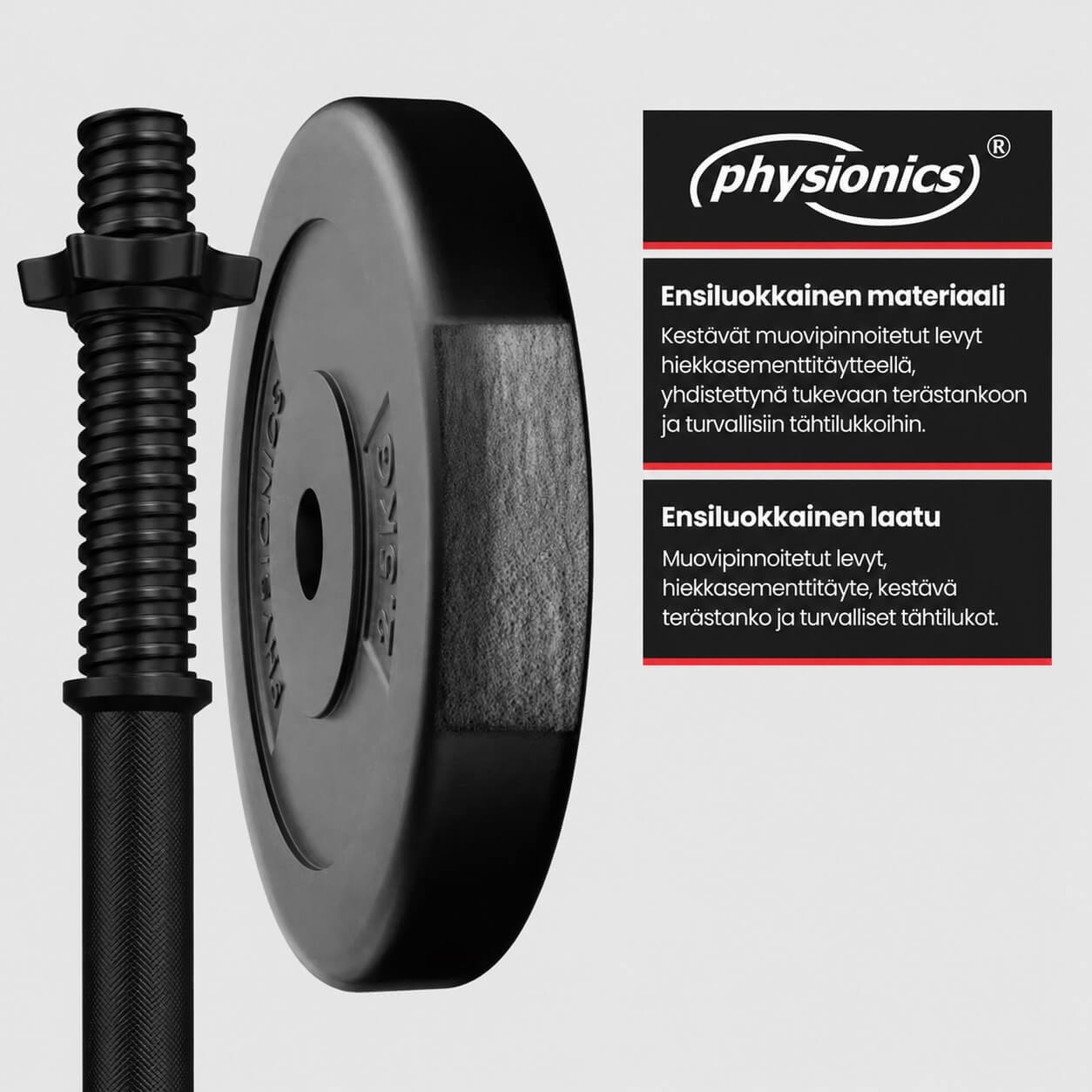 Reguliuojamas hantelių rinkinys 30 kg, plastiku dengti svorių diskai 25 mm