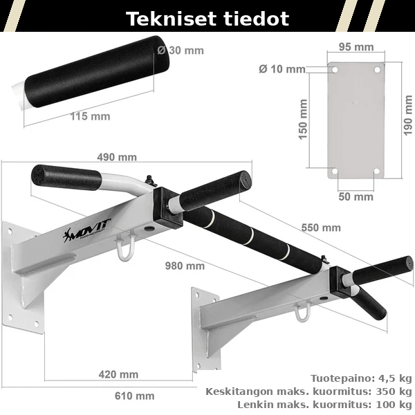 Prie sienos tvirtinamas prisitraukimų skersinis 350 kg