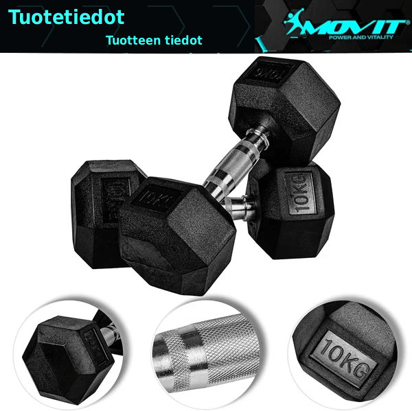 Hexagon hantelių pora 4–60 kg su gumine danga